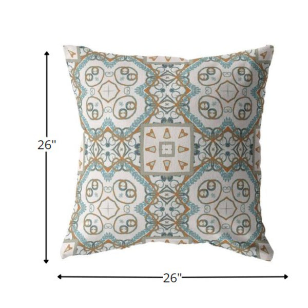 Homeroots 26” Blue Orange Mandala Indoor Outdoor Zippered Throw Pillow   412952