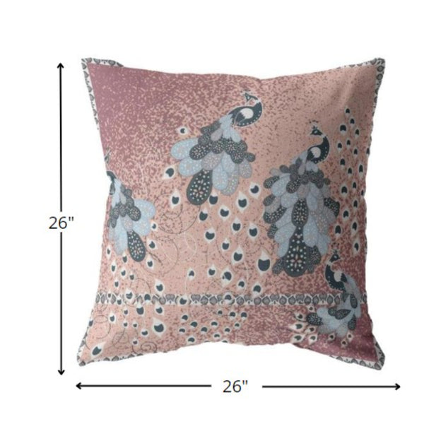 Homeroots 26” Dusty Pink Boho Bird Indoor Outdoor Zippered Throw Pillow   412960