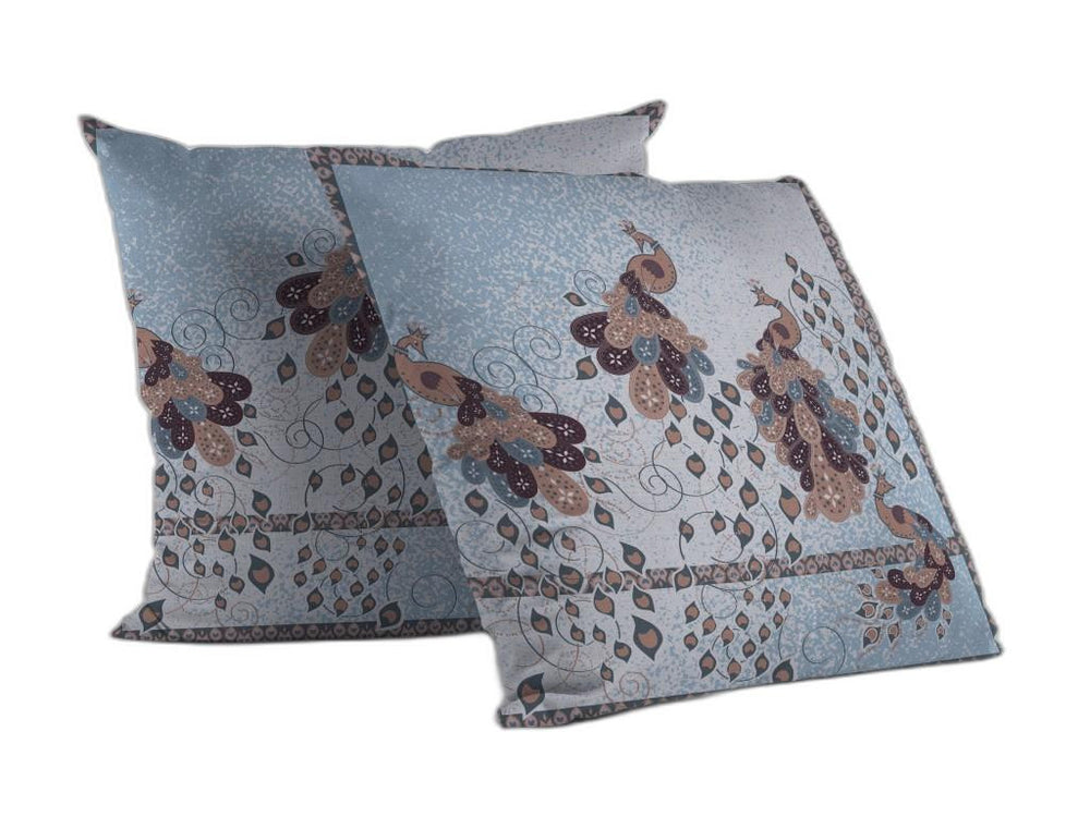 Homeroots 26” Blue Brown Boho Bird Indoor Outdoor Zippered Throw Pillow   412964
