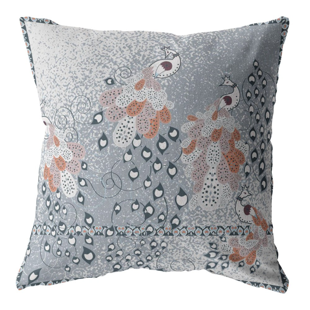 Homeroots 26” Gray Orange Boho Bird Indoor Outdoor Zippered Throw Pillow   412972