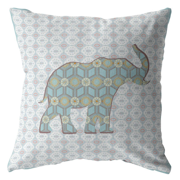 Homeroots 26" Blue Elephant Indoor Outdoor Zip Throw Pillow   412984