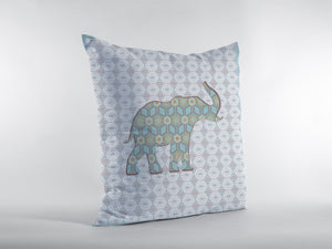 Homeroots 26" Blue Elephant Indoor Outdoor Zip Throw Pillow   412984