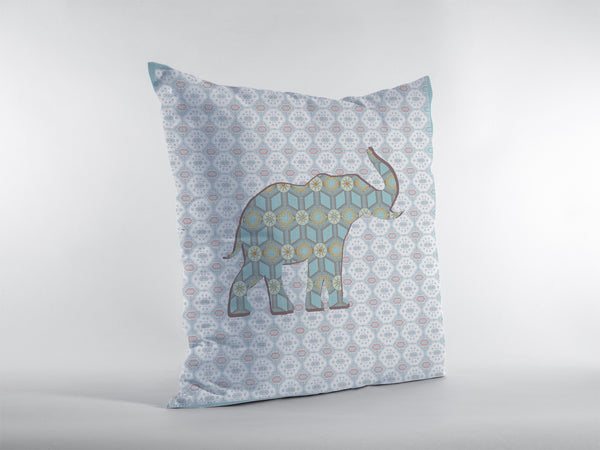 Homeroots 26" Blue Elephant Indoor Outdoor Zip Throw Pillow   412984