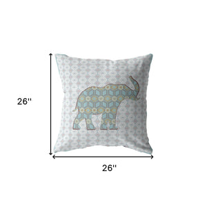 Homeroots 26" Blue Elephant Indoor Outdoor Zip Throw Pillow   412984