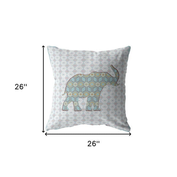 Homeroots 26" Blue Elephant Indoor Outdoor Zip Throw Pillow   412984