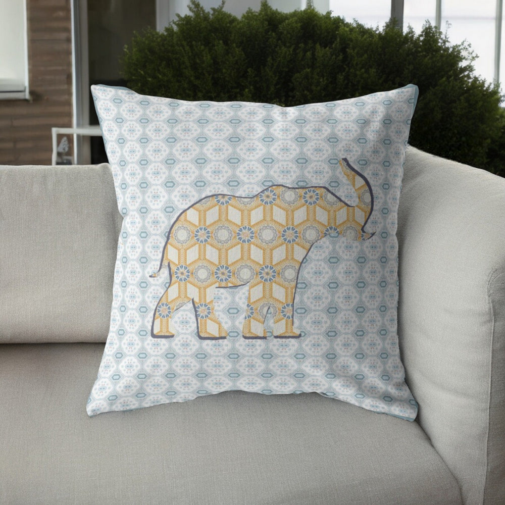 Homeroots 26" Blue Yellow Elephant Indoor Outdoor Zip Throw Pillow   412988