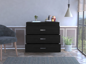 English Elm Cambridge Three Drawers Dresser with Wenge Finish, Engineered Wood, Space-Saving Design & Easy Assembly Black 36 L x 20 W x 7 H B128P148892