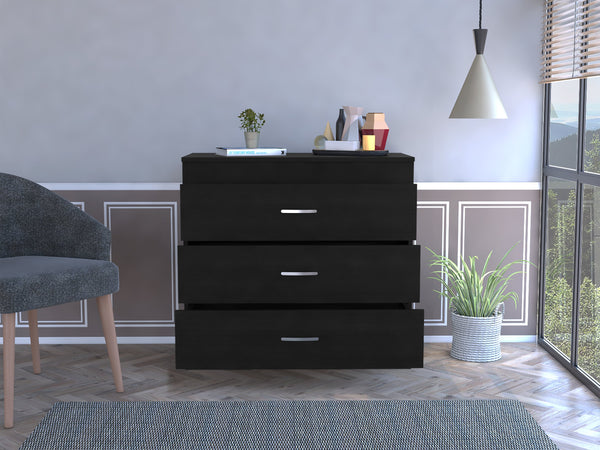 English Elm Cambridge Three Drawers Dresser with Wenge Finish, Engineered Wood, Space-Saving Design & Easy Assembly Black 36 L x 20 W x 7 H B128P148892