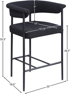 Meridian Furniture Malin Upholstered Counter Stool with Matte Black Iron Frame for Kitchen Islands and Home Bars Black Boucle Fabric 412Black-C