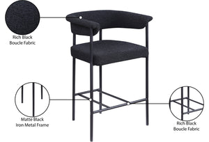 Meridian Furniture Malin Upholstered Counter Stool with Matte Black Iron Frame for Kitchen Islands and Home Bars Black Boucle Fabric 412Black-C
