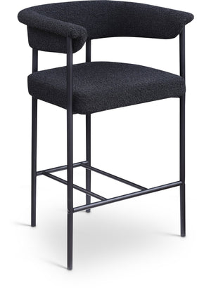 Meridian Furniture Malin Upholstered Counter Stool with Matte Black Iron Frame for Kitchen Islands and Home Bars Black Boucle Fabric 412Black-C