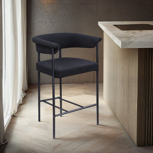 Meridian Furniture Malin Upholstered Counter Stool with Matte Black Iron Frame for Kitchen Islands and Home Bars Black Boucle Fabric 412Black-C