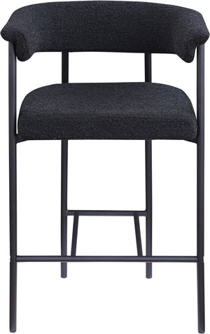 Meridian Furniture Malin Upholstered Counter Stool with Matte Black Iron Frame for Kitchen Islands and Home Bars Black Boucle Fabric 412Black-C