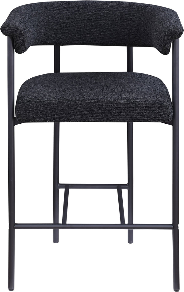 Meridian Furniture Malin Upholstered Counter Stool with Matte Black Iron Frame for Kitchen Islands and Home Bars Black Boucle Fabric 412Black-C