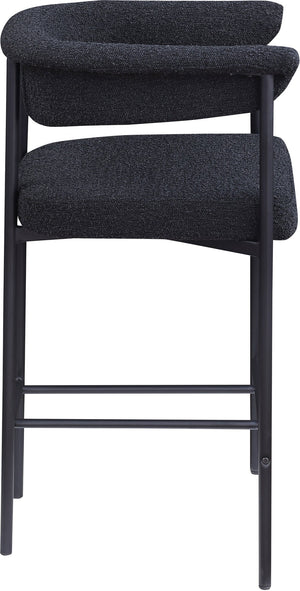 Meridian Furniture Malin Upholstered Counter Stool with Matte Black Iron Frame for Kitchen Islands and Home Bars Black Boucle Fabric 412Black-C