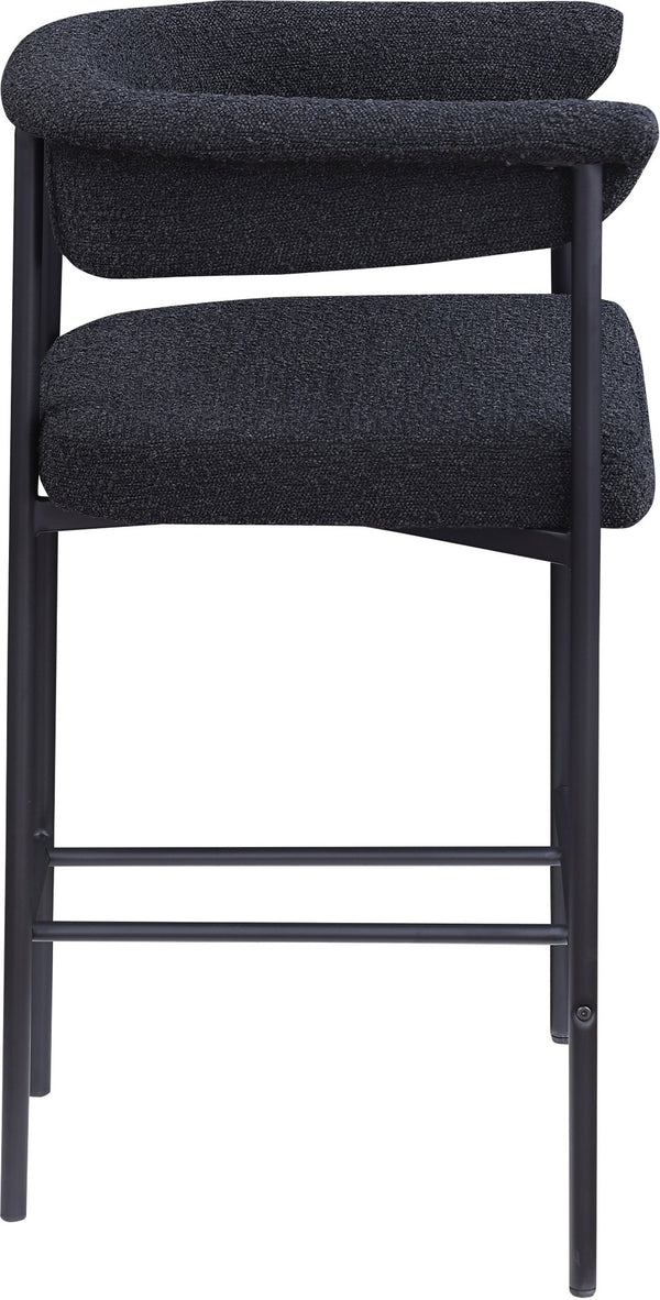Meridian Furniture Malin Upholstered Counter Stool with Matte Black Iron Frame for Kitchen Islands and Home Bars Black Boucle Fabric 412Black-C