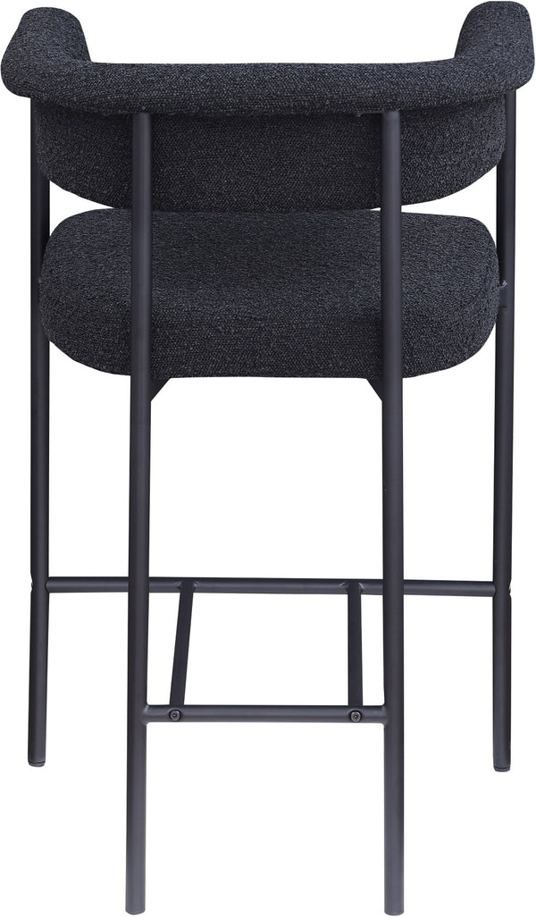 Meridian Furniture Malin Upholstered Counter Stool with Matte Black Iron Frame for Kitchen Islands and Home Bars Black Boucle Fabric 412Black-C