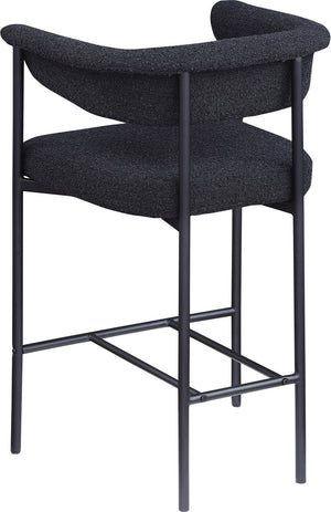 Meridian Furniture Malin Upholstered Counter Stool with Matte Black Iron Frame for Kitchen Islands and Home Bars Black Boucle Fabric 412Black-C