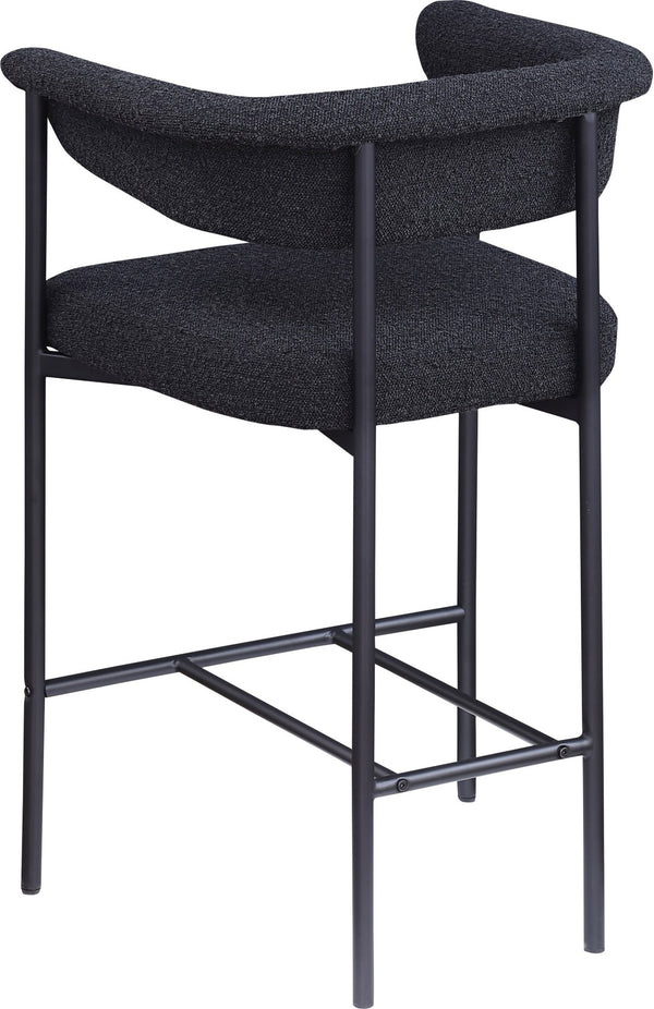 Meridian Furniture Malin Upholstered Counter Stool with Matte Black Iron Frame for Kitchen Islands and Home Bars Black Boucle Fabric 412Black-C