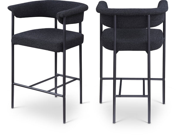 Meridian Furniture Malin Upholstered Counter Stool with Matte Black Iron Frame for Kitchen Islands and Home Bars Black Boucle Fabric 412Black-C