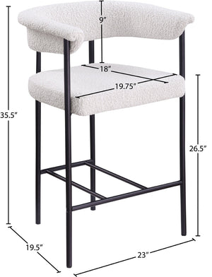 Meridian Furniture Malin Upholstered Counter Stool with Matte Black Iron Frame for Kitchen Islands and Home Bars Cream Boucle Fabric 412Cream-C