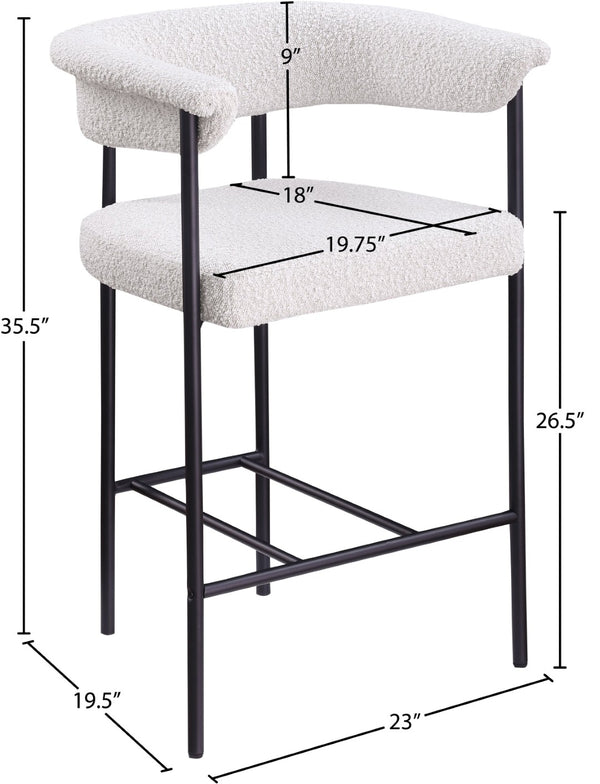 Meridian Furniture Malin Upholstered Counter Stool with Matte Black Iron Frame for Kitchen Islands and Home Bars Cream Boucle Fabric 412Cream-C
