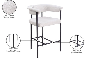 Meridian Furniture Malin Upholstered Counter Stool with Matte Black Iron Frame for Kitchen Islands and Home Bars Cream Boucle Fabric 412Cream-C