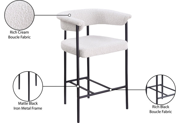 Meridian Furniture Malin Upholstered Counter Stool with Matte Black Iron Frame for Kitchen Islands and Home Bars Cream Boucle Fabric 412Cream-C