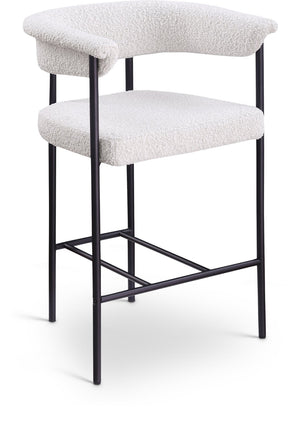Meridian Furniture Malin Upholstered Counter Stool with Matte Black Iron Frame for Kitchen Islands and Home Bars Cream Boucle Fabric 412Cream-C