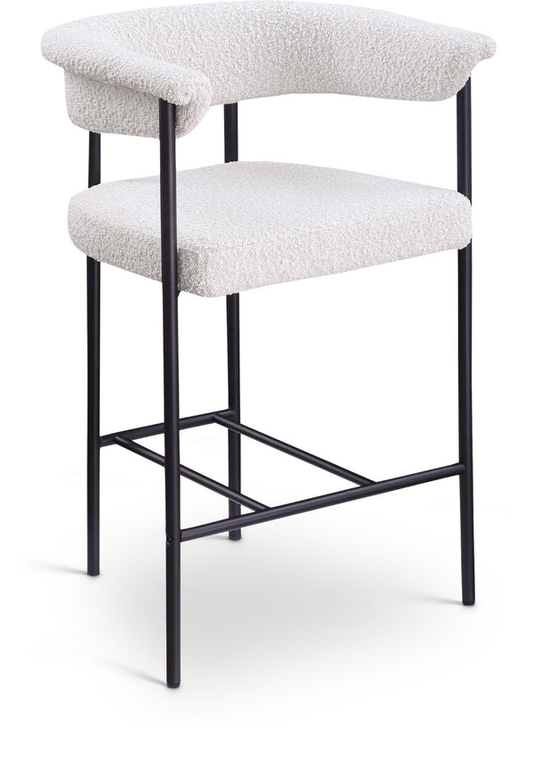 Meridian Furniture Malin Upholstered Counter Stool with Matte Black Iron Frame for Kitchen Islands and Home Bars Cream Boucle Fabric 412Cream-C