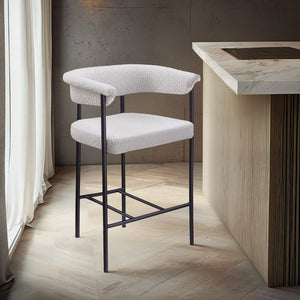 Meridian Furniture Malin Upholstered Counter Stool with Matte Black Iron Frame for Kitchen Islands and Home Bars Cream Boucle Fabric 412Cream-C