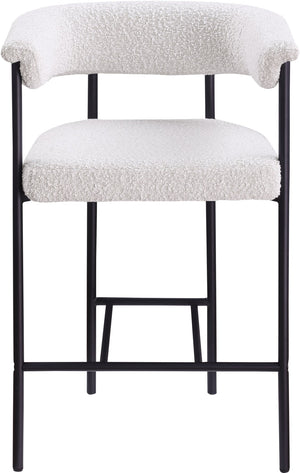 Meridian Furniture Malin Upholstered Counter Stool with Matte Black Iron Frame for Kitchen Islands and Home Bars Cream Boucle Fabric 412Cream-C