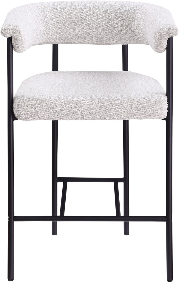 Meridian Furniture Malin Upholstered Counter Stool with Matte Black Iron Frame for Kitchen Islands and Home Bars Cream Boucle Fabric 412Cream-C