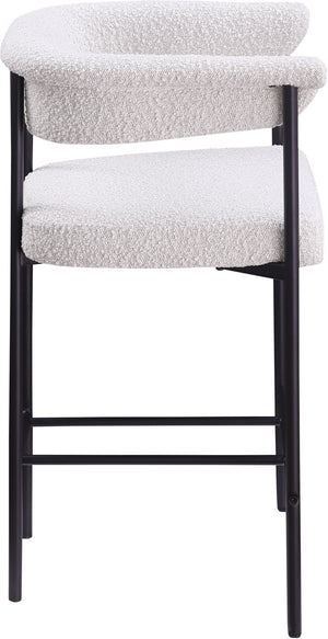 Meridian Furniture Malin Upholstered Counter Stool with Matte Black Iron Frame for Kitchen Islands and Home Bars Cream Boucle Fabric 412Cream-C