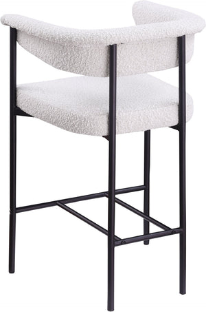 Meridian Furniture Malin Upholstered Counter Stool with Matte Black Iron Frame for Kitchen Islands and Home Bars Cream Boucle Fabric 412Cream-C