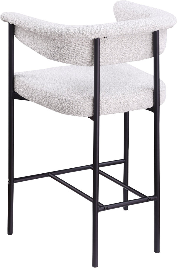 Meridian Furniture Malin Upholstered Counter Stool with Matte Black Iron Frame for Kitchen Islands and Home Bars Cream Boucle Fabric 412Cream-C