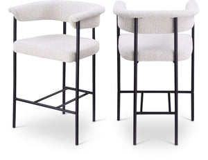 Meridian Furniture Malin Upholstered Counter Stool with Matte Black Iron Frame for Kitchen Islands and Home Bars Cream Boucle Fabric 412Cream-C