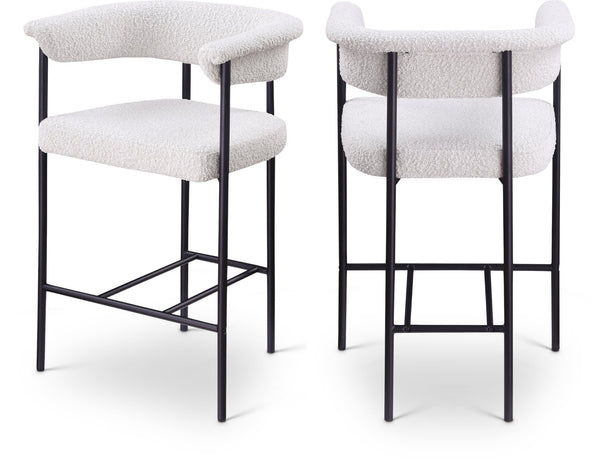 Meridian Furniture Malin Upholstered Counter Stool with Matte Black Iron Frame for Kitchen Islands and Home Bars Cream Boucle Fabric 412Cream-C