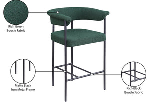 Meridian Furniture Malin Upholstered Counter Stool with Matte Black Iron Frame for Kitchen Islands and Home Bars Green Boucle Fabric 412Green-C