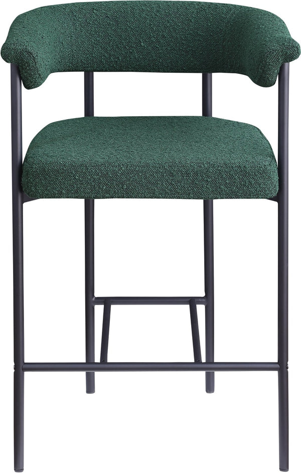 Meridian Furniture Malin Upholstered Counter Stool with Matte Black Iron Frame for Kitchen Islands and Home Bars Green Boucle Fabric 412Green-C