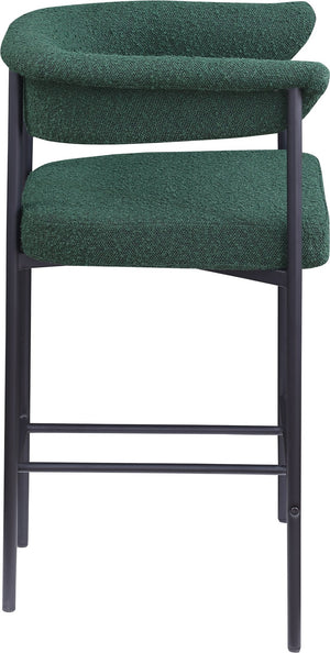 Meridian Furniture Malin Upholstered Counter Stool with Matte Black Iron Frame for Kitchen Islands and Home Bars Green Boucle Fabric 412Green-C