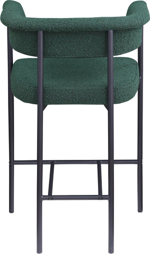 Meridian Furniture Malin Upholstered Counter Stool with Matte Black Iron Frame for Kitchen Islands and Home Bars Green Boucle Fabric 412Green-C