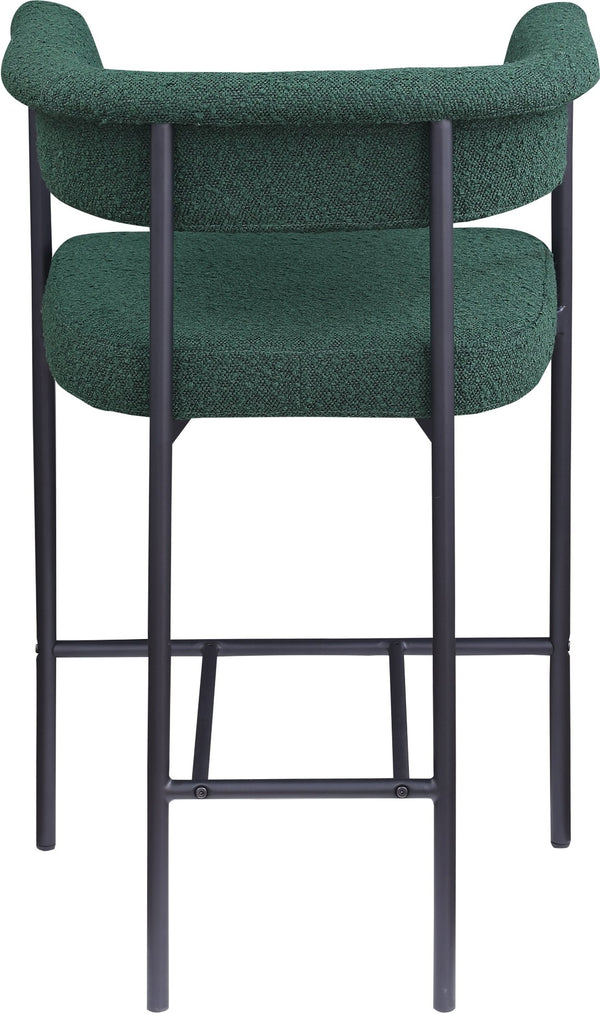 Meridian Furniture Malin Upholstered Counter Stool with Matte Black Iron Frame for Kitchen Islands and Home Bars Green Boucle Fabric 412Green-C