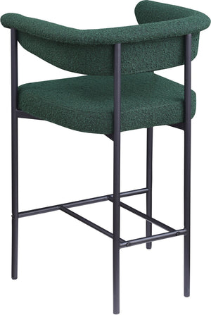 Meridian Furniture Malin Upholstered Counter Stool with Matte Black Iron Frame for Kitchen Islands and Home Bars Green Boucle Fabric 412Green-C