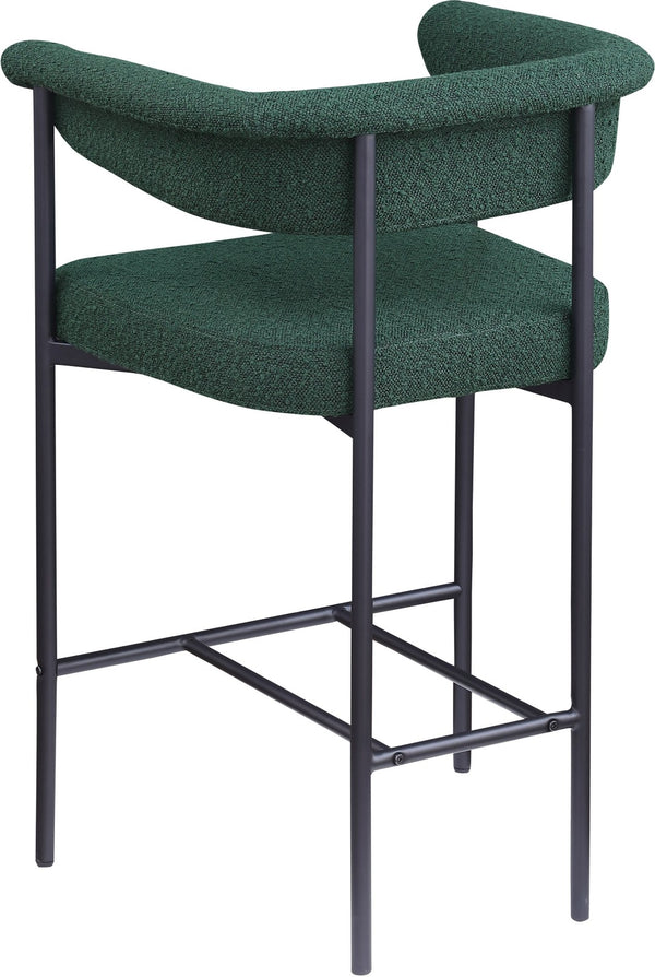 Meridian Furniture Malin Upholstered Counter Stool with Matte Black Iron Frame for Kitchen Islands and Home Bars Green Boucle Fabric 412Green-C