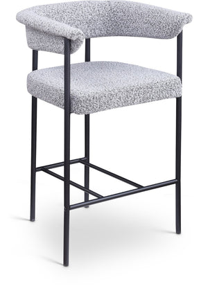 Meridian Furniture Malin Upholstered Counter Stool with Matte Black Iron Frame for Kitchen Islands and Home Bars Grey Boucle Fabric 412Grey-C
