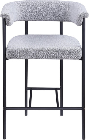 Meridian Furniture Malin Upholstered Counter Stool with Matte Black Iron Frame for Kitchen Islands and Home Bars Grey Boucle Fabric 412Grey-C