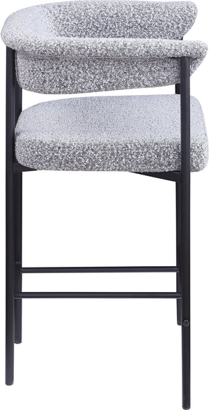 Meridian Furniture Malin Upholstered Counter Stool with Matte Black Iron Frame for Kitchen Islands and Home Bars Grey Boucle Fabric 412Grey-C