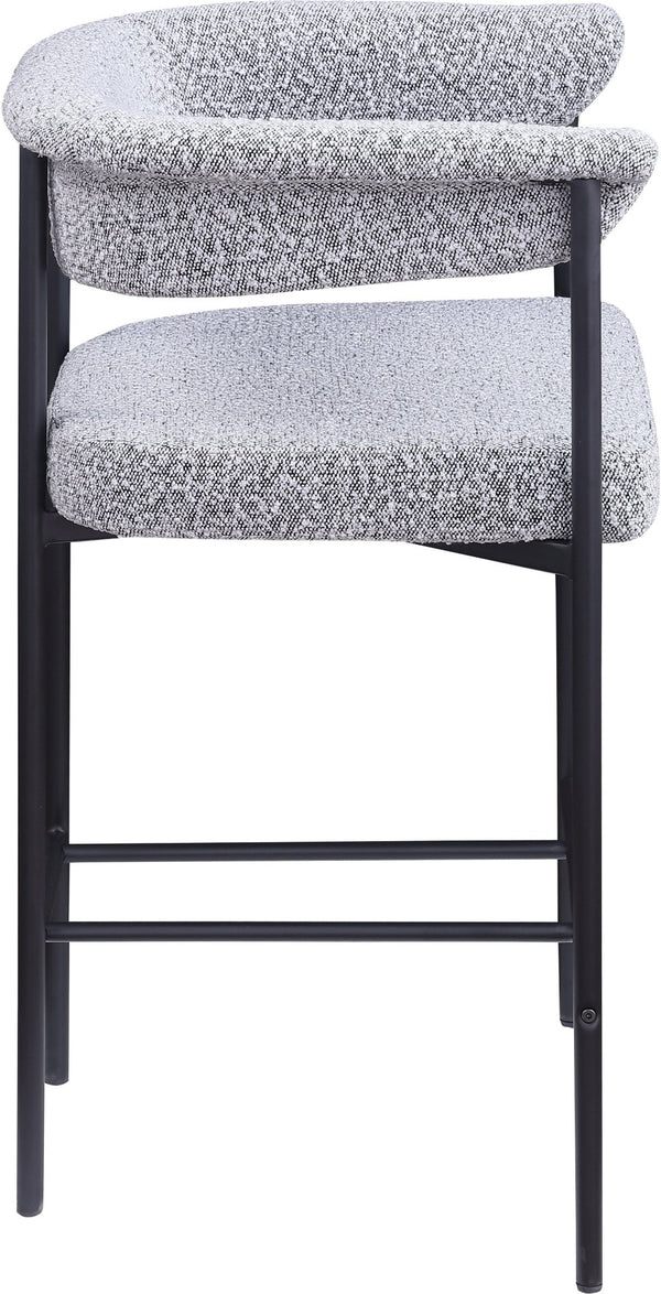 Meridian Furniture Malin Upholstered Counter Stool with Matte Black Iron Frame for Kitchen Islands and Home Bars Grey Boucle Fabric 412Grey-C