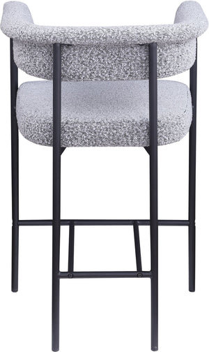 Meridian Furniture Malin Upholstered Counter Stool with Matte Black Iron Frame for Kitchen Islands and Home Bars Grey Boucle Fabric 412Grey-C